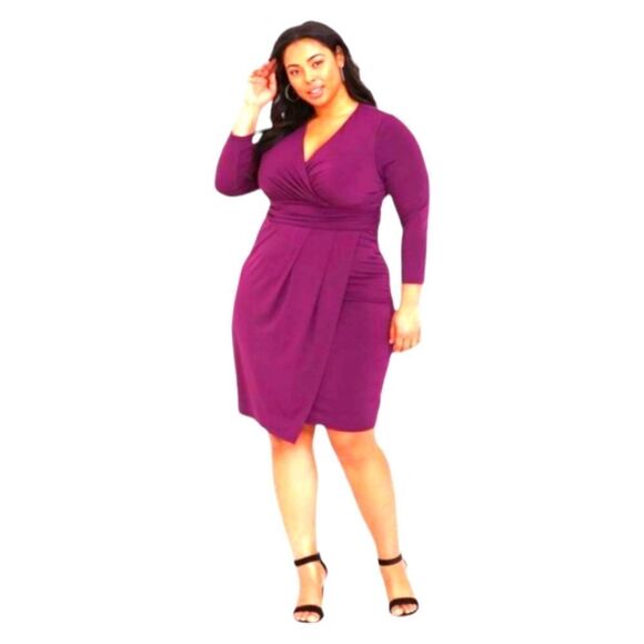 NEW TORRID PLUS SIZE Deep Purple Long sleeve Surplice NeckโMidi Wrap dress. - Picture 1 of 16